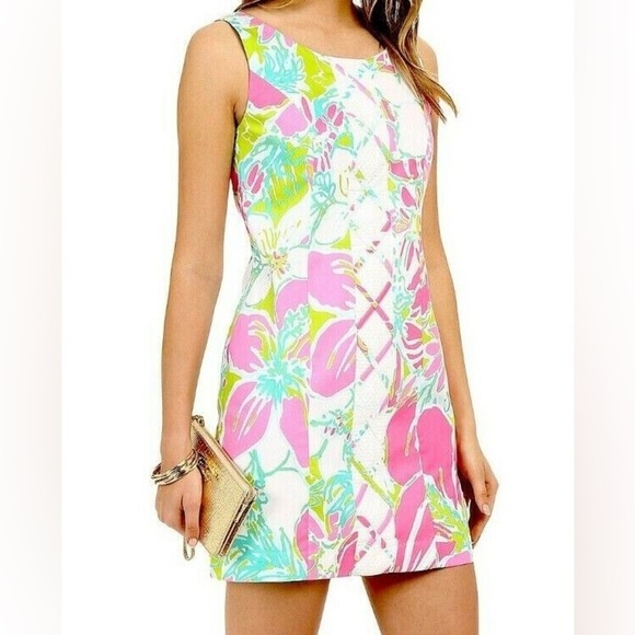 Lilly Pulitzer Cathy Flamingo Pink Don't Give a Cluck Print Shift Dress. - Picture 9 of 14